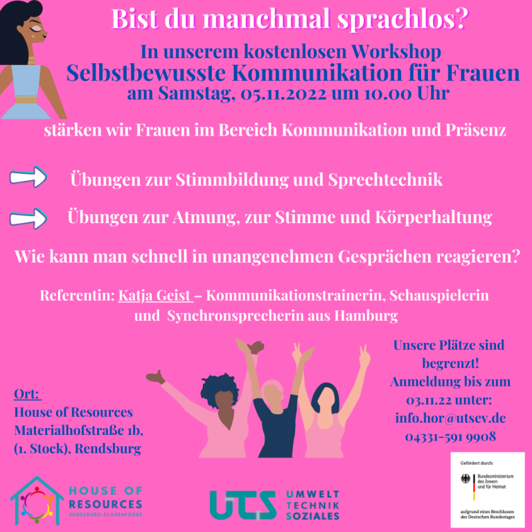 HoR bildet: kostenloser Workshop zu selbstbewusster Kommunikation für Frauen am 05.11.2022