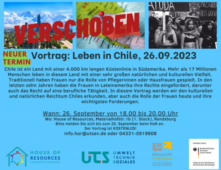 VERSCHOBEN: Vortrag zum Thema „Leben in Chile“, neuer Termin: 26.09.2023