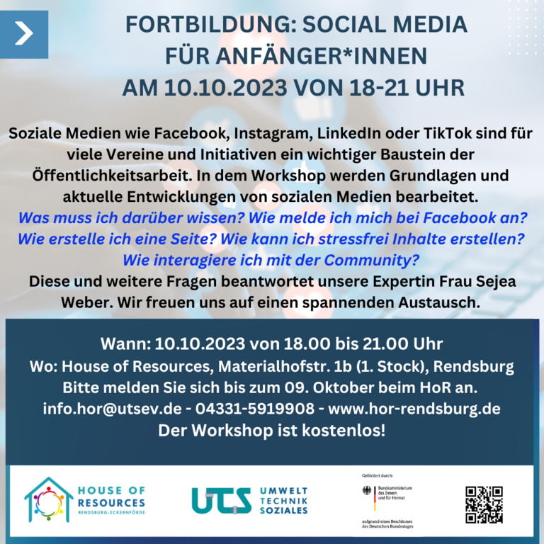 HoR bildet: Fortbildung – Sozial Media für Anfänger*innen, am 10.10.2023